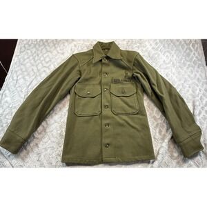 VTG 1950s Korean War U.S. Army OG 108 Olive Green Wool Field Shirt Mens XS